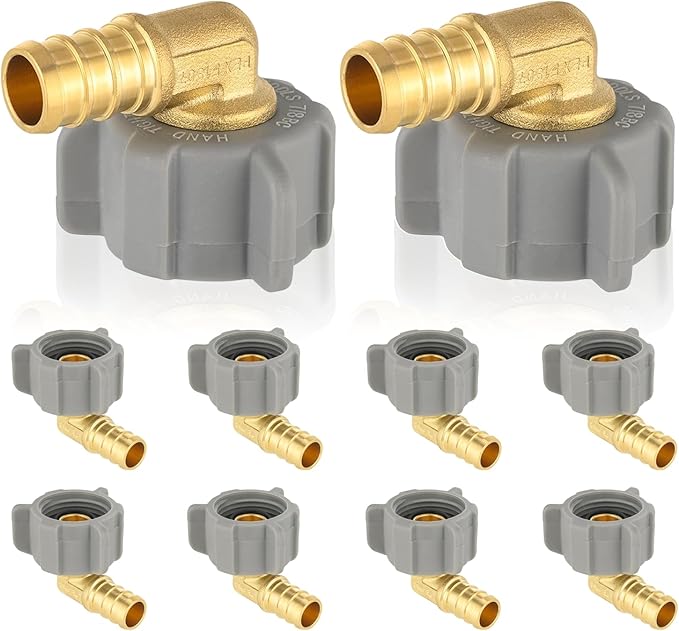HeSun 10-Pack PEX Fittings, 1/2" Pex x 7/8" BC (Toilet Ballcock) Swivel Elbow, Brass Crimp Fitting for Pex Pipes, ASTM F1807