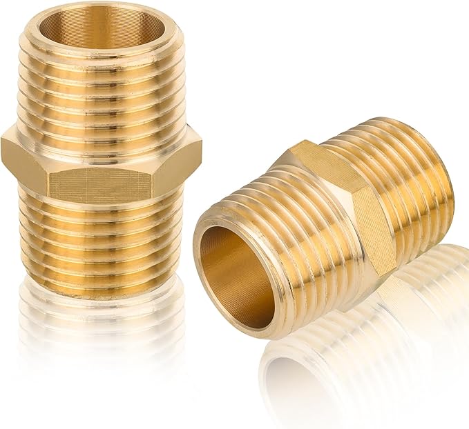 40-PCs HeSun Brass Hex Nipple Pipe Fitting, 1/2" NPT Male x 1/2" NPT Male Nipple Pipe Adapter(NPT013-40)