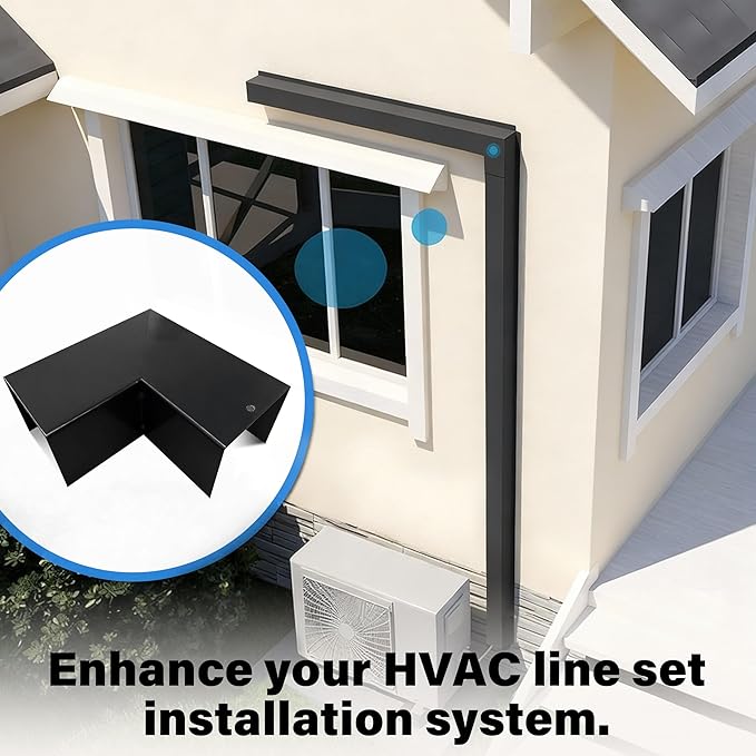 LyPrem 4" W x 6.5Ft L Metal Line Set Cover Kit - Decorative AC Pipe Cover for Ductless Mini Split/Central Air Conditioner/Heat Pump Systems, Black