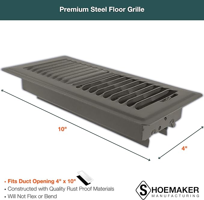 Shoemaker 4x10 Floor Register – Bronze Heavy Duty Metal Floor Vent Cover for Home Floors - Premium Forced Air Vent Covers