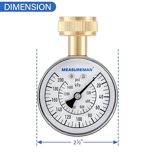 MEASUREMAN Water Pressure Gauge, 0-200 PSI Water Pressure Tester with 2-1/2 Inch Dial & Durable 3/4 Inch Hose Thread, Ideal for Home, Hose Bib (Waterproof Case, Black)