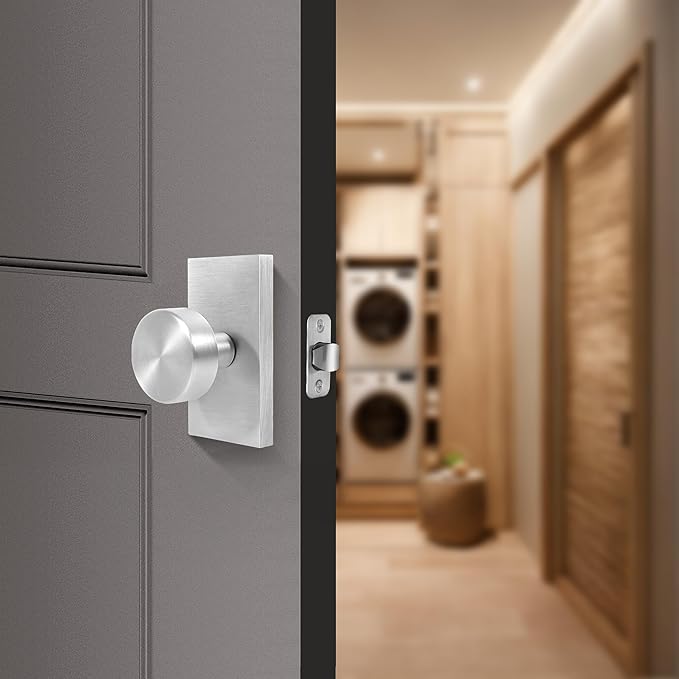 Satin Nickel Adjustable Door Latch 60 or 70mm, 45° Turning Angle, Door Lock Replacement Parts with Door Strike Plate, Wood Dowel, Dust-Boxes