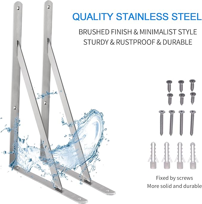 YUMORE Shelf Bracket 20", Max Load: 550lb, Heavy Duty Stainless Steel Solid Shelf Support Corner Brace Joint Right Angle L Bracket, Pack of 2