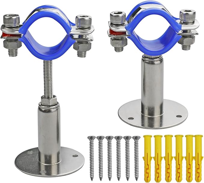 2PCS 304 Stainless Steel Wall Mount Ceiling Mount Pipe Supports, Adjustable Pipe Strap Clamp with screws for OD Pipe 48-51mm, Adjustable Height 50-100mm