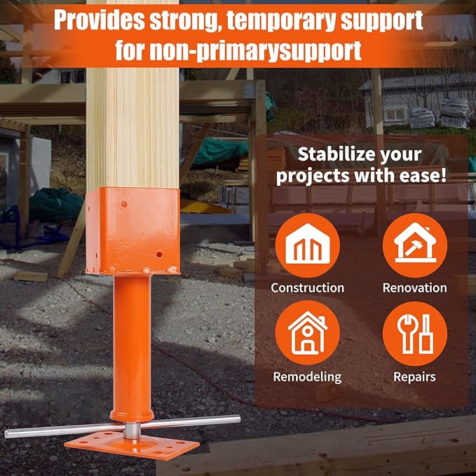 Adjustable Screw Jack Post 14.5"-18.7", Heavy Duty 3.9x3.9 House Jack with 24,700 lbs Support, Basement & Crawlspace Floor Jack Post for Leveling Beams, Comes with Work Gloves