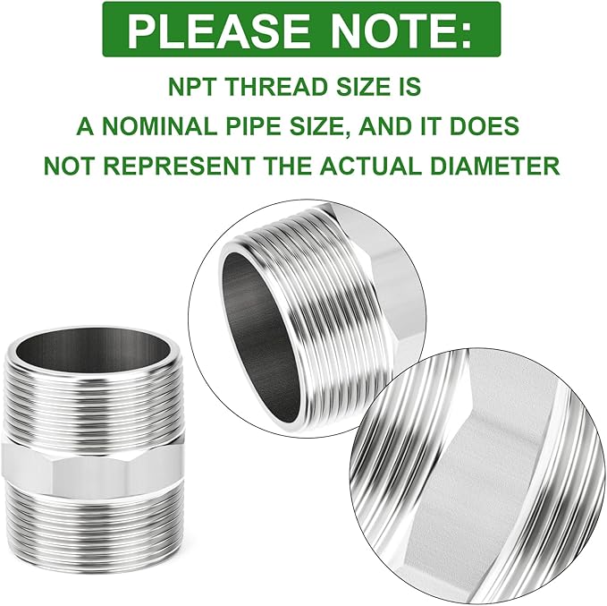 TAISHER 2PCS 304 Stainless Steel New Hex Nipple, 1-1/2" NPT Male x 1-1/2" NPT Male, Pipe Adapter Fitting