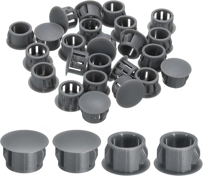 uxcell 28Pcs 13mm(1/2") Nylon Hole Plugs, Flush Type Panel Round Snap in Fastener Knockout Locking Plugs for Furniture Insert End Caps Panels, Gray