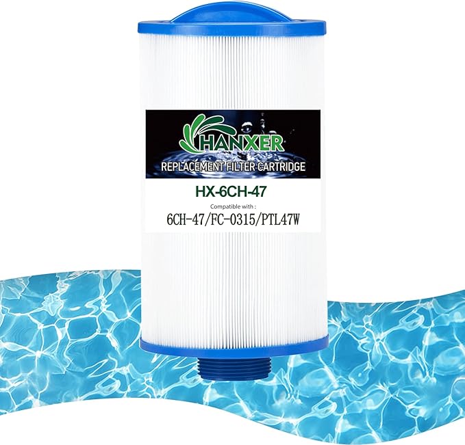 HANXER® 6CH-47 Spa Filter Cartridge Replaces for FC-0315, PTL47W-P4, 373043, 6H9-223-01, 03FIL1500, 60471 Hot Tub Filter, 47 sq.ft, 1 Pack