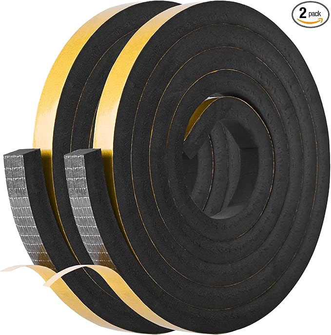 Kikerike Self Adhesive Foam Tape Weatherstrip 1in x 1in x 13Ft High Density Foam Insulation Strips Seal Weather Stripping with Strong Adhesive for Door and Window Sound Isolation Soundproofing