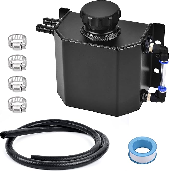 EVIL ENERGY Coolant Overflow Tank, Aluminum Coolant Reservoir Tank with Hose Kits, Reservoir Expansion Tanks Universal 1L