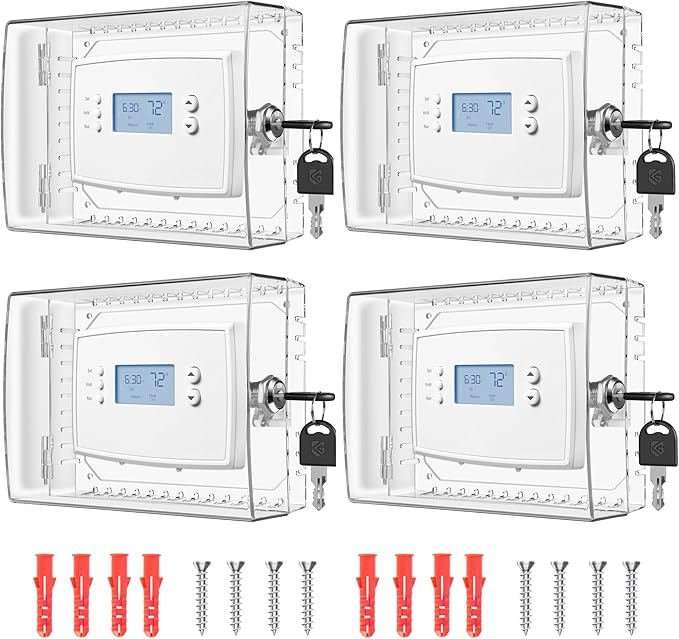 4 PCS Thermostat Lock Box with Key, Large Thermostat Cover with Lock for Thermostat on Wall, AC Control Lock Box Cover with Key, Air Conditioner Lockbox Fits Thermostats 5" H x 6.3" W or Smaller