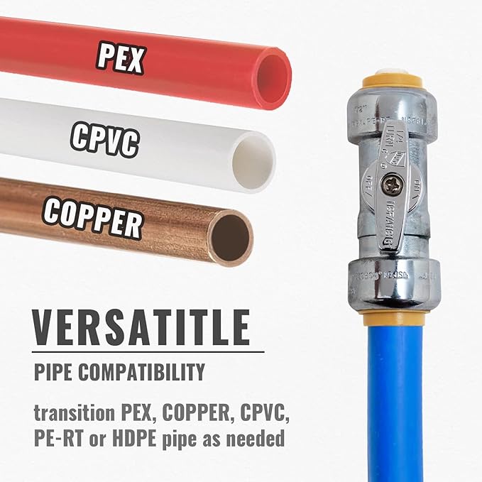 SUNGATOR 1/2 Inch Dual Pushfit Straight Stop Valve, 1/2 Inch Straight Stop Valve, No Lead Chrome Plated Brass Plumbing Fittings Push to Connect PEX, Copper, CPVC, With 1 Disconnect Clip, Pack of 3