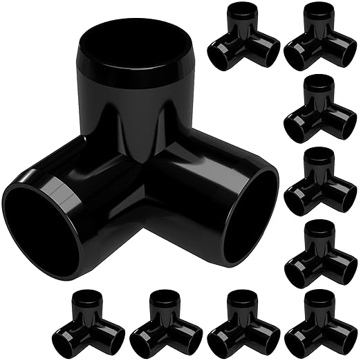 FORMUFIT 1/2” 3-Way Elbow Furniture Grade PVC Fitting in Black, Made in USA, UV-Resistant, Impact-Proof, 0.840” Actual Socket Diameter (Pack of 10)