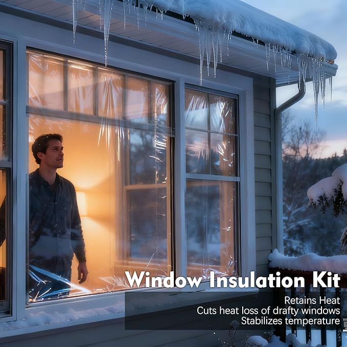 Window Insulation for Winter - 48''x203'' Plastic for Winterizing Windows, Fit up to 3 Windows Insulation Kit, High-Clarity