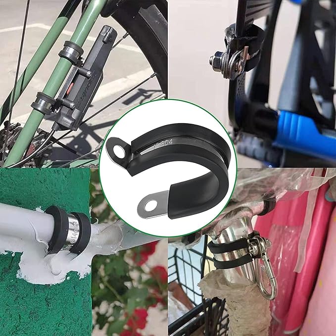 100PCS Cable Clamps 5/16 Inch 304 Stainless Steel Cable Clamps Rubber Coated Cushioned Insulated Cable Clamp,Automotive Wire Clamps,Pipe Clamps,Metal Clamp for Tube,Wire Cord Installation(8mm)