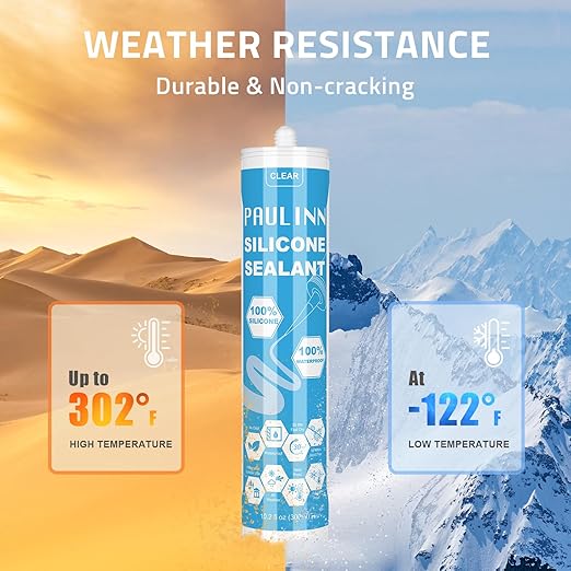 PAULINN 12 Packs Clear Silicone Sealant Waterproof 100% Silicone Caulk