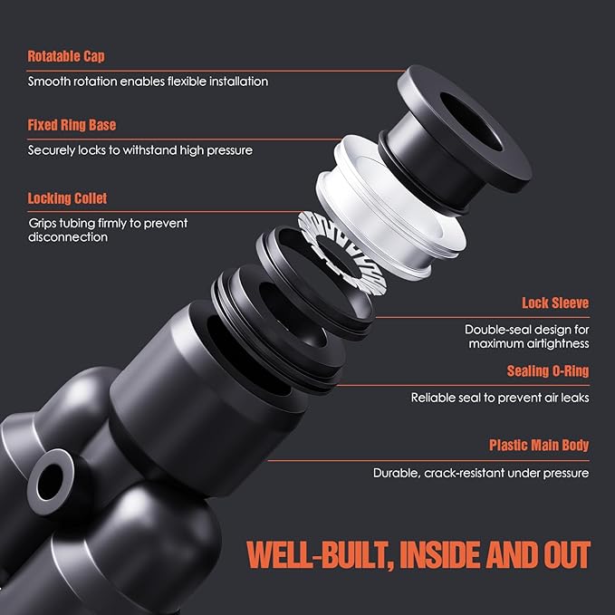 1/4" OD Push to Connect Fittings – Air Line Splitters Connectors, Quick Connect Pneumatic Fittings, Push Lock Air Hose Fittings for Compressor, Air Tools & Tubing (10 PCS)