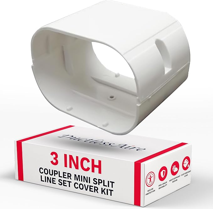 DuctlessAire Mini Split Line Set Cover - Lineset Covers for Mini Split Condenser, Central Air Systems, HVAC, Heat Pumps and More - AC Unit Cord Protector - Air Conditioner Accessories (3" Coupler)