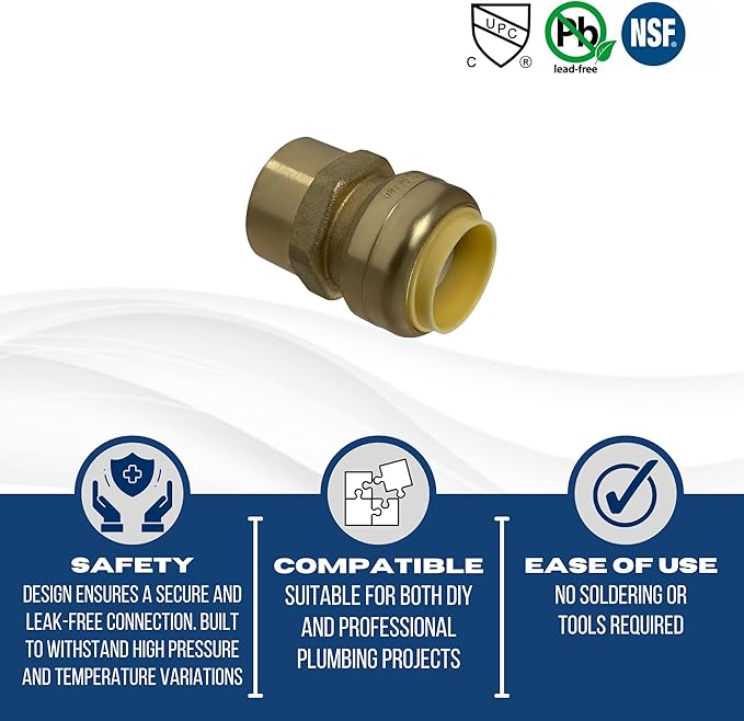 XFITTING Push Fit 3/4 Inch x 3/4 Inch Female Adapter, 27-2-7=5XX, 5 Pieces
