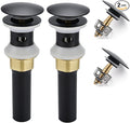 Bathroom Sink Drain,2 Pack Drain Stopper Bathroom Sink with Overflow,Pop Up Drain Assembly with Detachable Strainer Basket,Built-in Anti-Clogging Strainer,Stainless Steel Mattle Black