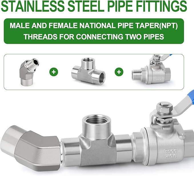 TAISHER 2PCS 304 Stainless Steel 45 Degree Barstock Street Elbow, 1/2" NPT Male x 1/2" NPT Female 304 Stainless Pipe Fitting