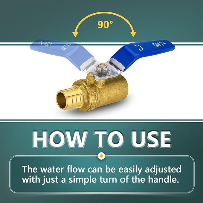 5 Pack Ball Valves, 3/4 Inch Pex B X 3/4 Inch Sweat Blue Shut Off Valve, No Lead Brass Full Port Pex Crimp Shut Off Ball Valve for Hot and Cold Water, ASTM F1807, NSF/ANSI 61 Certified