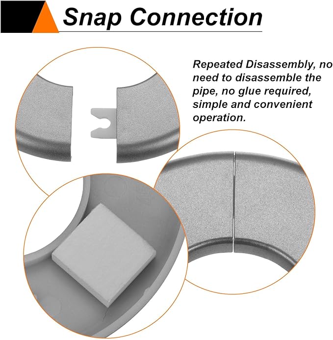 HARFINGTON 8pcs Wall Split Flange 11mm/0.4" Self-Adhesive Plumbing Cover Plates ABS Plastic Round Escutcheon Plate Buckle Design for Water Pipe Bathroom Kitchen Decoration, Gray