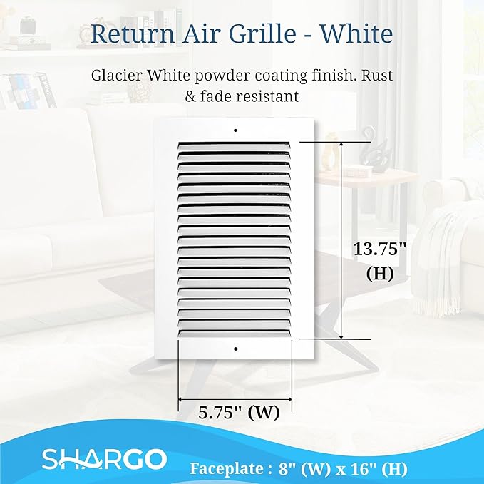 6 x 14 Inch Return Air Vent Cover, Solid Steel HVAC Grille for Wall or Ceiling, White Duct Opening, Durable Return Air Vent Cover, Airflow Ventilation Grille for Home or Office