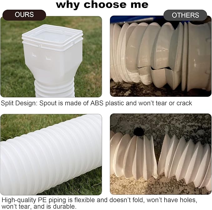 White-2pack Rain Gutter Downspout Extensions Flexible, Drain Downspout Extender,Down Spout Drain Extender, Gutter Connector Rainwater Drainage,Extendable from 21 to 68 Inches