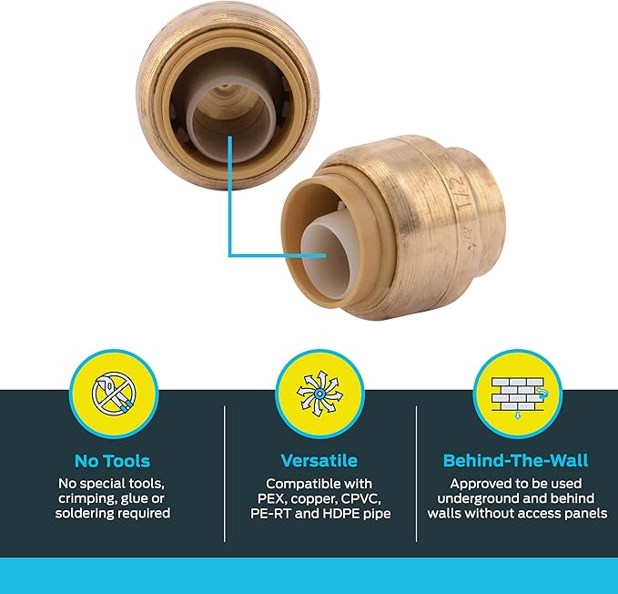 SharkBite 1/2 Inch Push Cap, Pack of 12, Push to Connect Brass Plumbing Fitting, PEX Pipe, Copper, CPVC, PE-RT, HDPE, U514LF