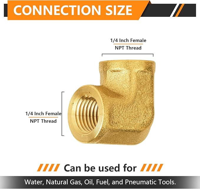 10-PCs HeSun Brass Pipe Fitting, 1/4" x 1/4" NPT Female 90-Degree Barstock Street Elbow