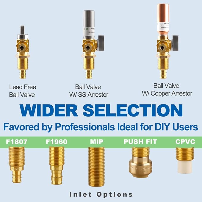 Ice Maker OutLet Box With Stainless Steel Water Hammer Arrestor,1/2 Inch F1807 Pex Crimp Inlet x 1/4 Inch OD Compression Outlet,1/4 Turn Vavle Outlet Box For Refrigerator,Water Dispenser