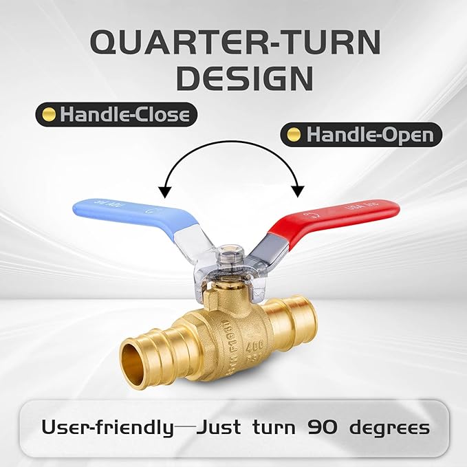 40-Pack Foskan 3/4" Brass PEX-A Full Port Ball Valve, Quarter Turn Shut-off Valve for PEX-A Tubing(Blue and Red)