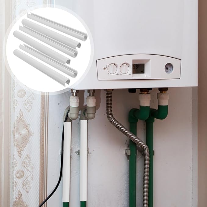 Housoutil Radiator Pipe Cover Replacement 6Pcs with 2Pcs Decorative Collars Thermal Insulation Exhaust Pipe Sleeve for Bathroom Wall Protection 7.87X0.59 Inches White