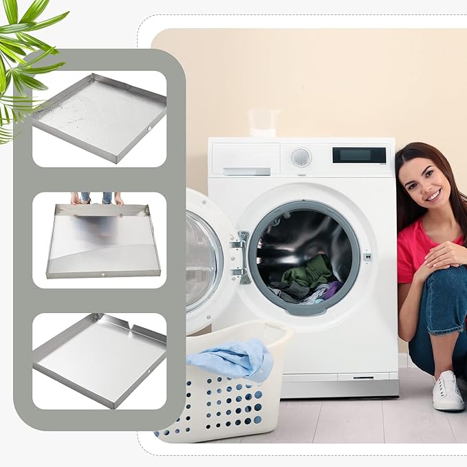 Tandefio 28" x 30" x 2.5" Washing Machine Drain Pan Washing Machine Tray for Floor Protection Heavy Duty 304 Stainless Steel Dishwasher Leak Pan with Drain Hole and Anti-slip Bottom Pad