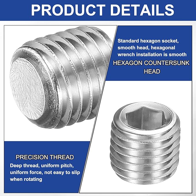 PATIKIL 5 Pcs 304 Stainless Steel Pipe Plug M8 x 1 Male Internal Hex Thread Socket Pipe Plug Hex Countersunk Pipe Fitting for Sealing Water Oil Gas Pipeline, Silver