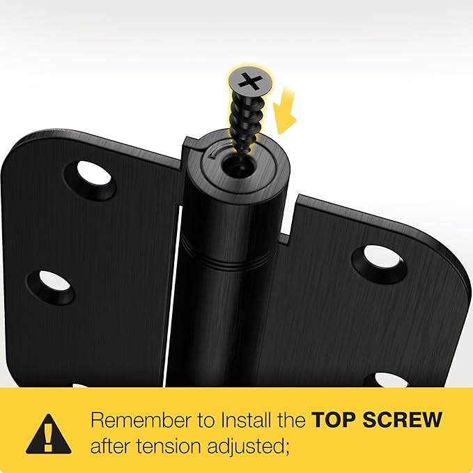 KOLET Self Closing Door Hinges, 3.5 x 3.5 Inches Door Hinges with Auto Close, 5/8" Radius Corners Spring Hinges, Commercial Grade Stainless Steel, No-Pin Installation, Matte Black, 3 Pack
