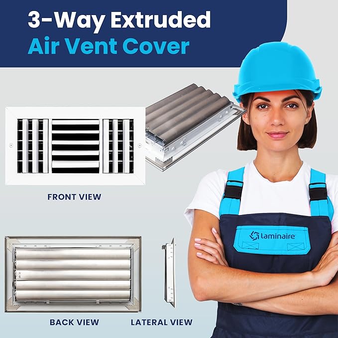 12x8 Inch (Duct Opening) Aluminum 3-Way Air Flow Vent – HVAC Vent Cover for Wall or Ceiling – Quiet HVAC Wall Register with Multi-Shutter Damper – Adjustable Curved Blade - Plastic Seal for Tight Fit