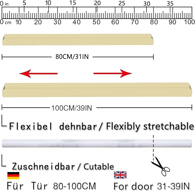 Door Draft Stopper for Doors 31-39" No Adhesive Draft Stopper for Bottom of Door Draught Excluder Under Door Wind Blocker Reduce Noise Draught Excluder Sweep Sound Proof(Beige)