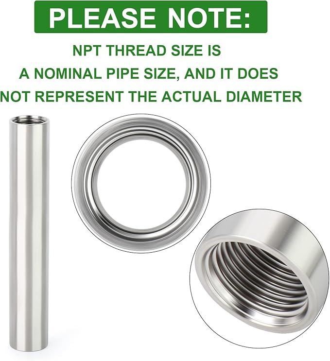 TAISHER 2PCS Stainless Steel Pipe Fittings, 3/8" NPT x 3/8" NPT Female Threaded, 6" Length Nipple Cast Pipe