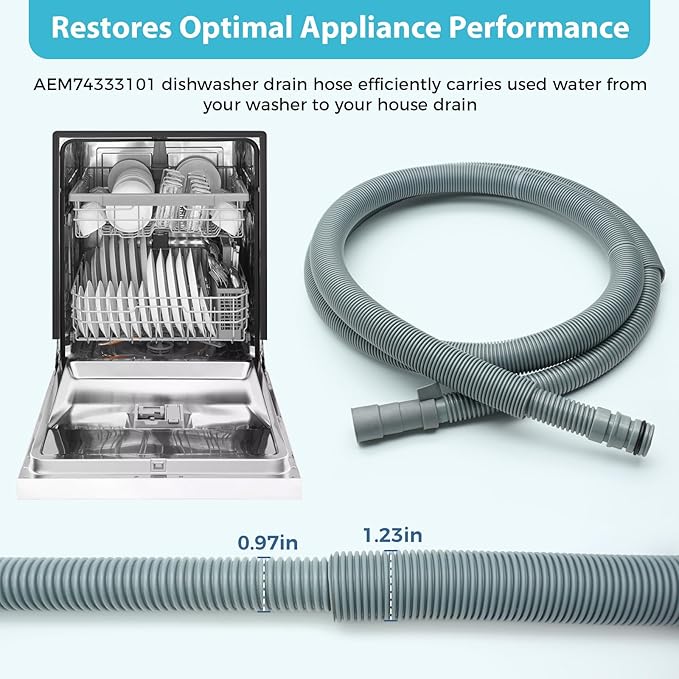 AEM74333101 Dishwasher Drain Hose Assembly for LG Models Such As LDF5545ST LDF5545WW LDP6797BD LDP6797ST LDT5665BD LDT7797ST Replace AP6040158 4505714 PS11775879