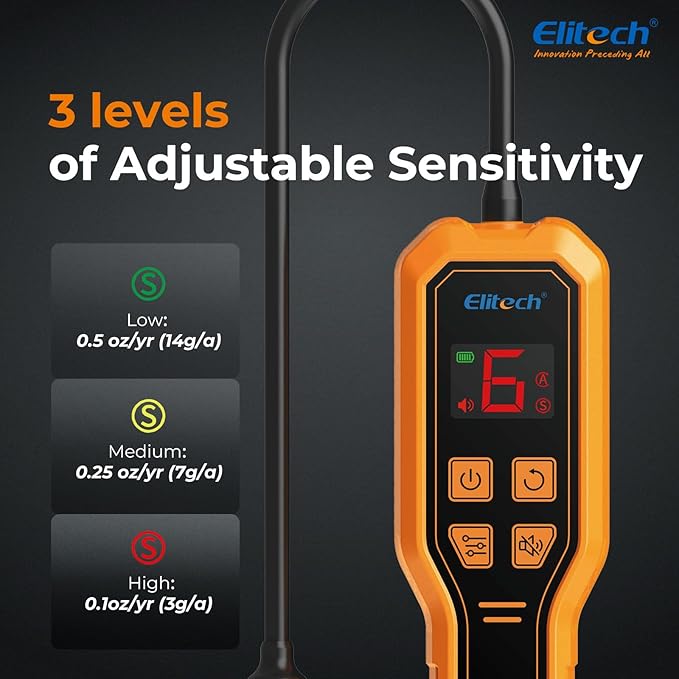 Elitech Refrigerant Leak Detector, Freon Leak Detector, Freon Sniffer Automotive Halogen Gas Leak Detector for R134A R410A R1234YF R600a R290 CFCs HCFCs HFCs HCs HFOs, ELD-210