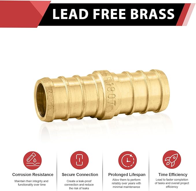Pro200-Pack EFIELD Pex 1/2 Inch x 1/2 Inch Straight Coupling Crimp Brass Fitting, ASTM F1807,(PEX1807002-200PCS)