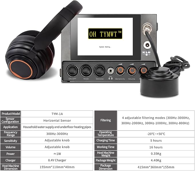OH TYMWT-1A Underground Water Leak Detector, Ultrasonic Water Leak Sensor Pipes Water Leak Alarm Detector