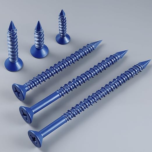 35Pcs 3/16 x 3-3/4 Inch Concrete Screws Anchor with Drill Bit, Blue Flat Head Masonry Brick Stucco Cement Block Screws, Diamond Point