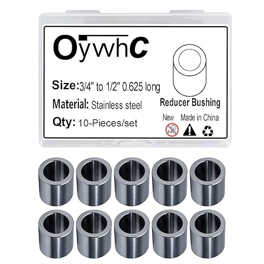 Stainless Steel Reducer Bushing, Screw Standoff Metal Spacer 3/4" to 1/2" Steel Reducer Standoff Bushing Adapters for 1/2" Screws Bolts and Rods, Round Metal Stainless Steel Spacer Set of 10