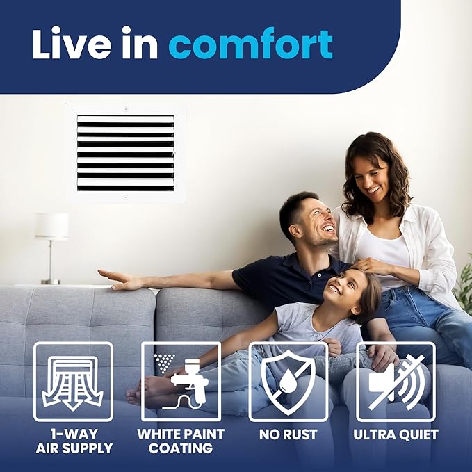 8x10 Inch (Duct Opening) Aluminum 1-Way Air Flow Vent – HVAC Vent Cover for Wall or Ceiling – Quiet HVAC Wall Register - Multi-Shutter Damper – Adjustable Curved Blade - Plastic Seal for Tight Fit