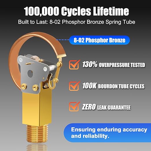60 PSI Pool Pressure Gauge, 2.5" Dial, 1/4" NPT Lower Mount, Stainless Steel Case, Glycerin-Filled Manometer for Home Water, Air, Oil, Gas Pressure Testing
