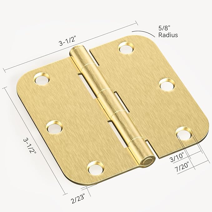 Door Hinges Satin Brass - 36 Pack Gold Door Hinges 3.5 Inch Rounded Interior Door Hinge with 5/8" Radius - 3 1/2 Inches Brushed Brass Hinges for Residential Standard Doors