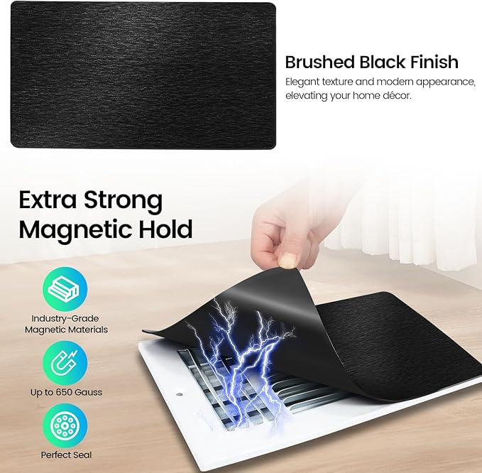 Magnetic Vent Covers, Extra Strong Magnets, Black 5.5" x 12" (3 Pack) Ultra Thick 60mil, Complete Seal, Air Vent Covers for Home Floor, Ceiling, Wall Registers, HVAC, AC, and Heater Vents